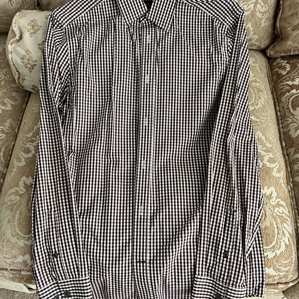 Men's Burgundy and  White Checkered Shirt Slim Fit. Small